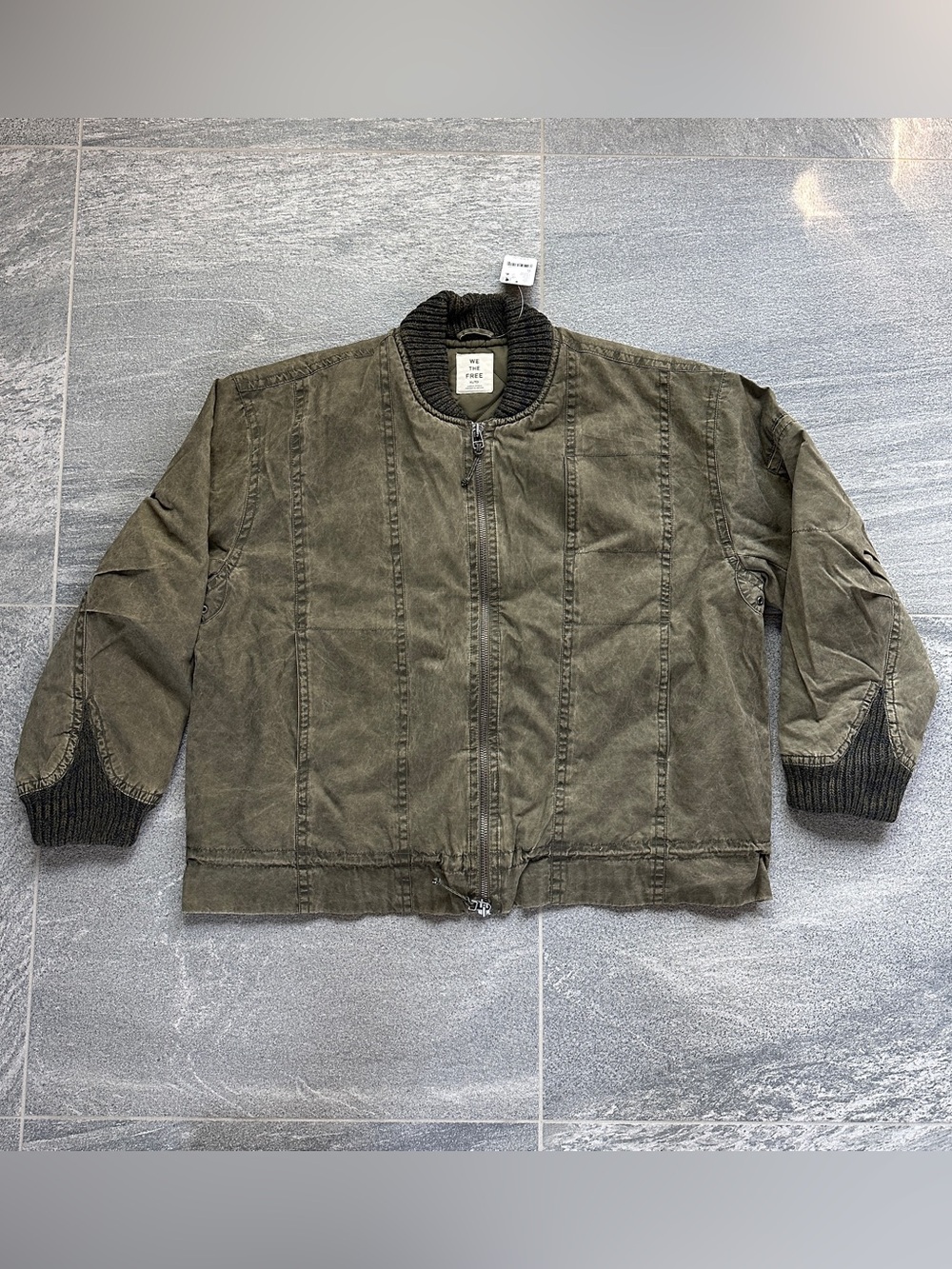 NWT Free People Women's XL Olive Jax Bomber Oversized Jacket Two‑Way Zip Pockets - Picture 6 of 14
